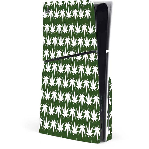 Marijuana Leaf White Pattern PlayStation PS5 Skins